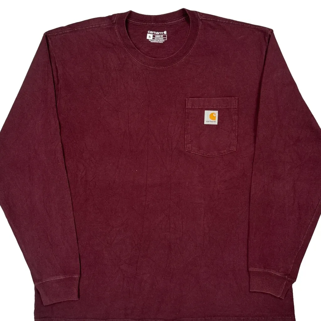 Carhartt Long Sleeve T-Shirt - XL Burgundy Cotton - Image 5