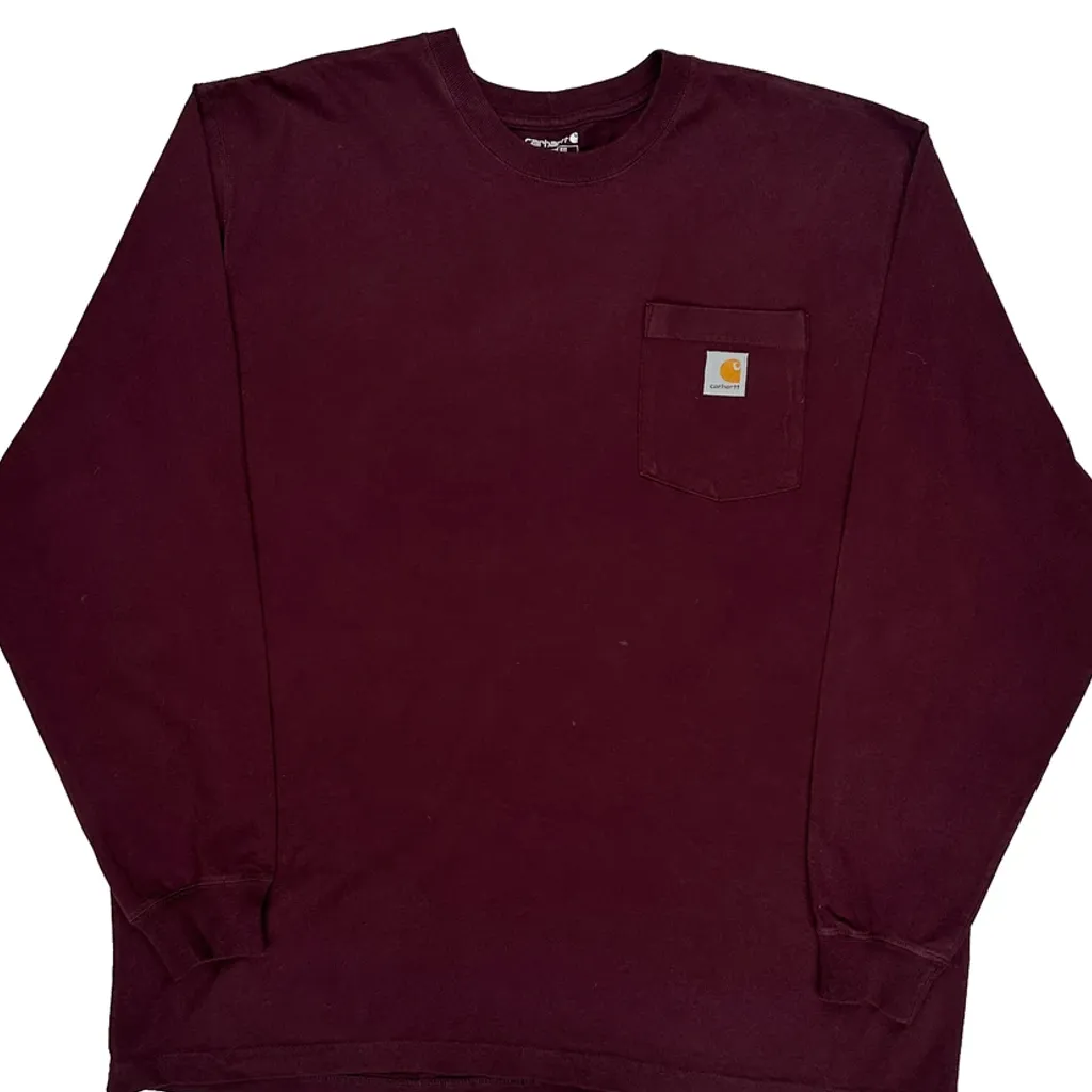 Carhartt Long Sleeve T-Shirt - XL Burgundy Cotton - Image 4