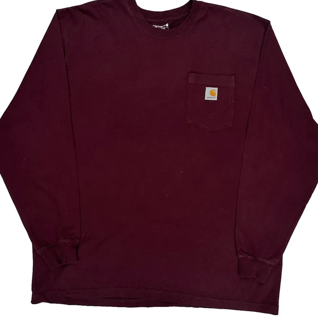 Carhartt Long Sleeve T-Shirt - XL Burgundy Cotton - Image 5