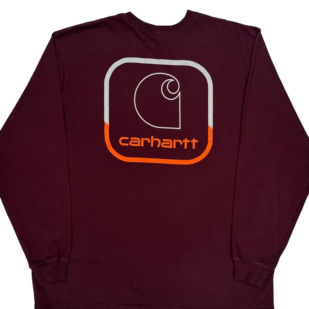 Carhartt Long Sleeve T-Shirt - XL Burgundy Cotton - Image 7