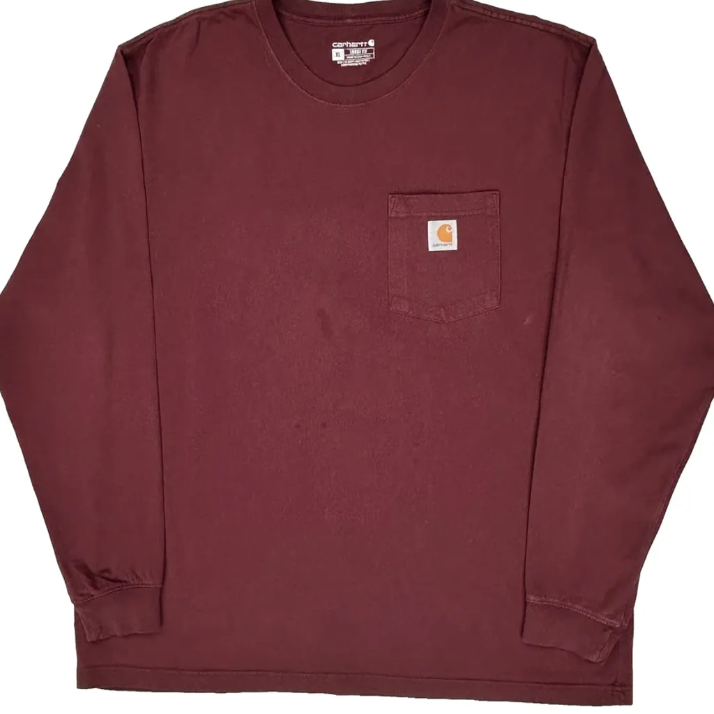 Carhartt Long Sleeve T-Shirt - XL Burgundy Cotton - Image 4