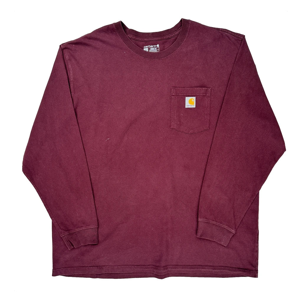 Carhartt Long Sleeve T-Shirt - 2XL Burgundy Cotton