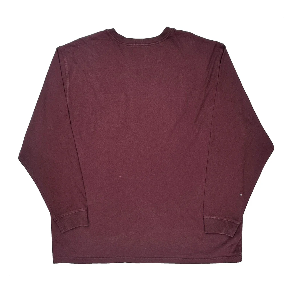 Carhartt Long Sleeve T-Shirt - 2XL Burgundy Cotton - Image 2