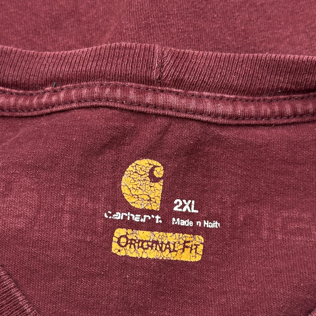 Carhartt Spellout Long Sleeve T-Shirt - 2XL Burgundy Cotton - Image 3