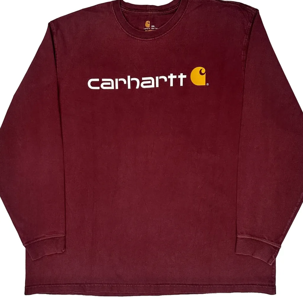 Carhartt Spellout Long Sleeve T-Shirt - 2XL Burgundy Cotton - Image 4