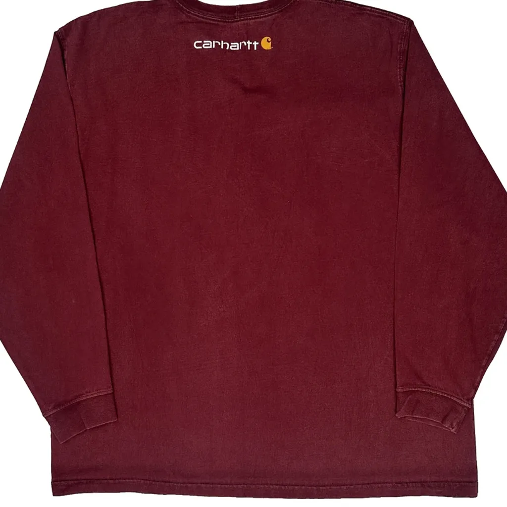 Carhartt Spellout Long Sleeve T-Shirt - 2XL Burgundy Cotton - Image 7