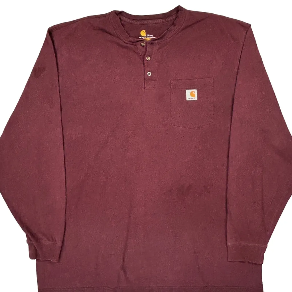 Carhartt Tall Long Sleeve T-Shirt - 2XL Burgundy Cotton - Image 4