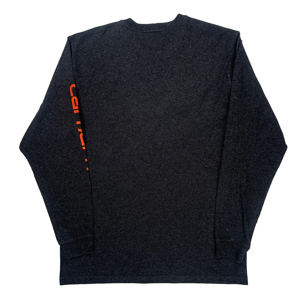 Carhartt Spellout Long Sleeve T-Shirt - Large Gray Cotton - Image 2