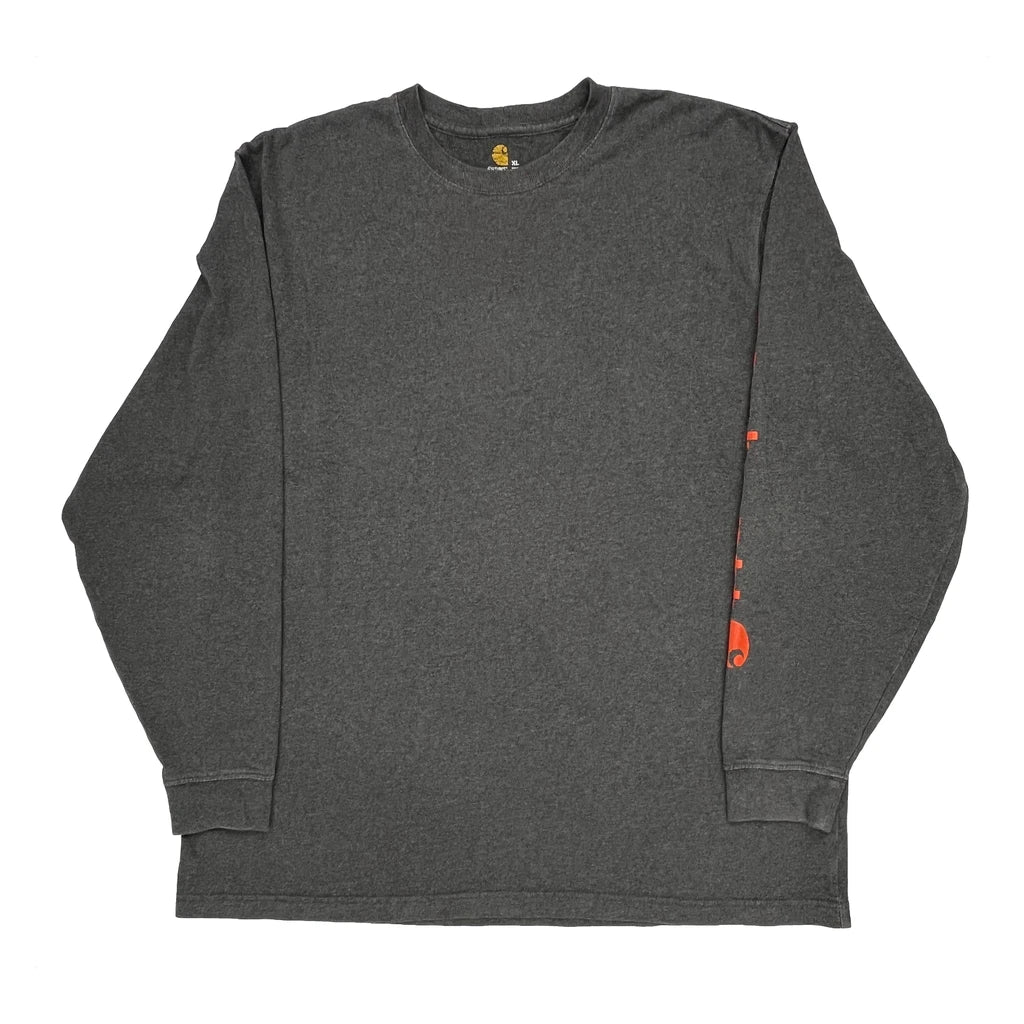 Carhartt Spellout Long Sleeve T-Shirt - XL Gray Cotton