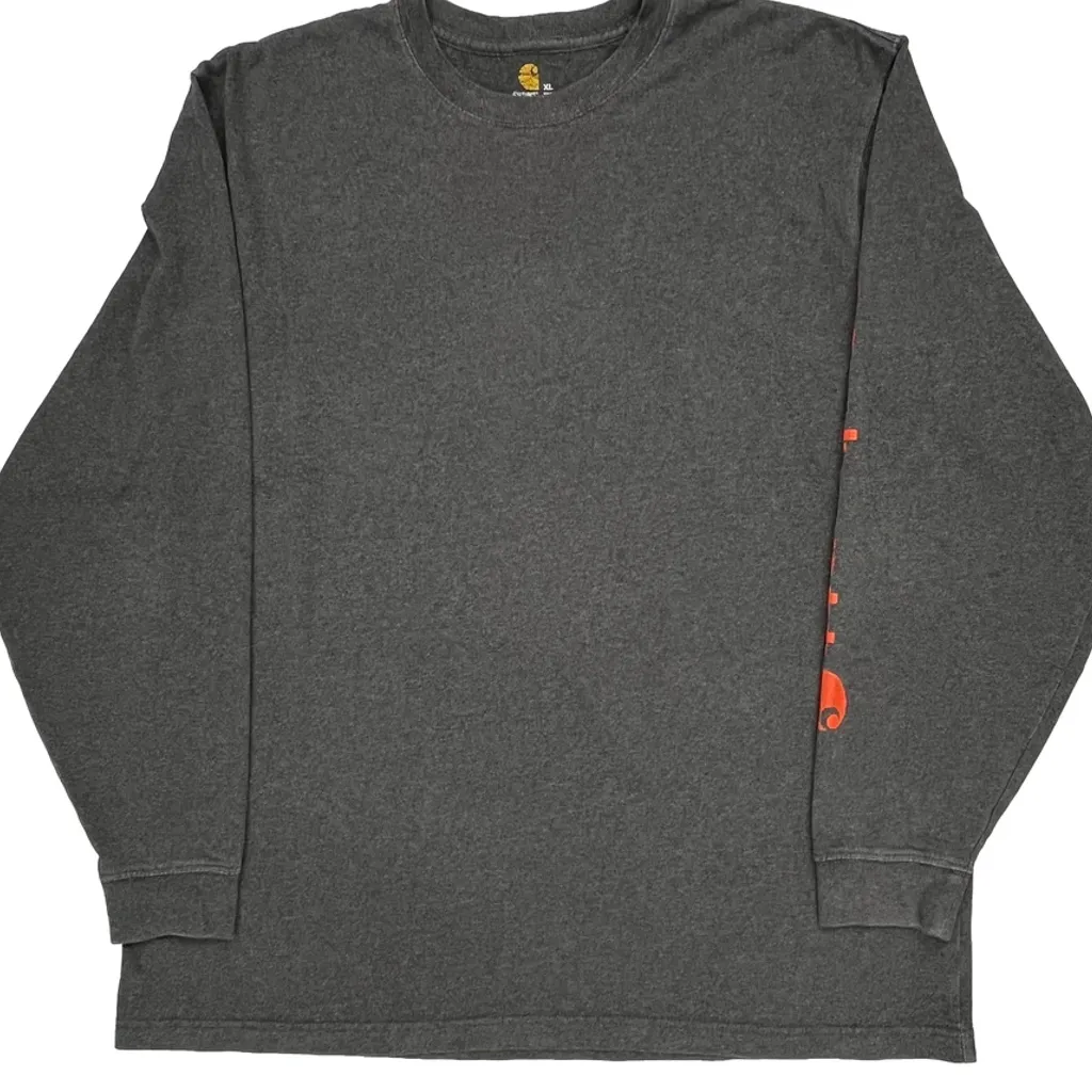 Carhartt Spellout Long Sleeve T-Shirt - XL Gray Cotton - Image 4
