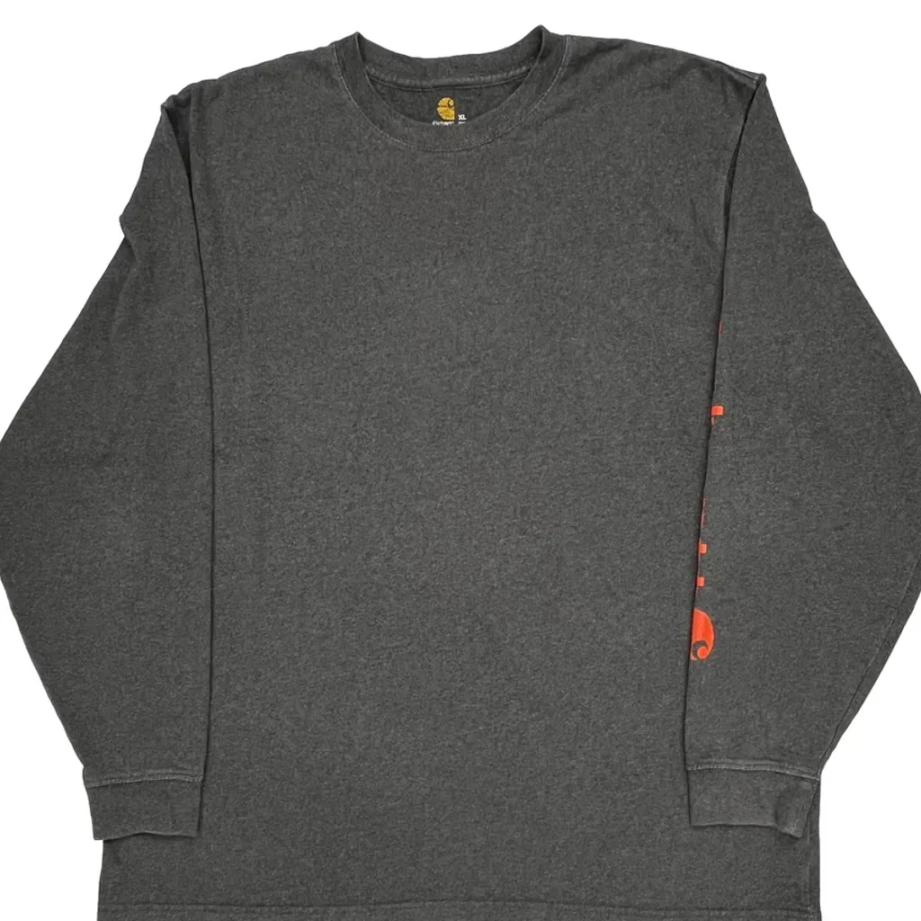 Carhartt Spellout Long Sleeve T-Shirt - XL Gray Cotton - Image 5