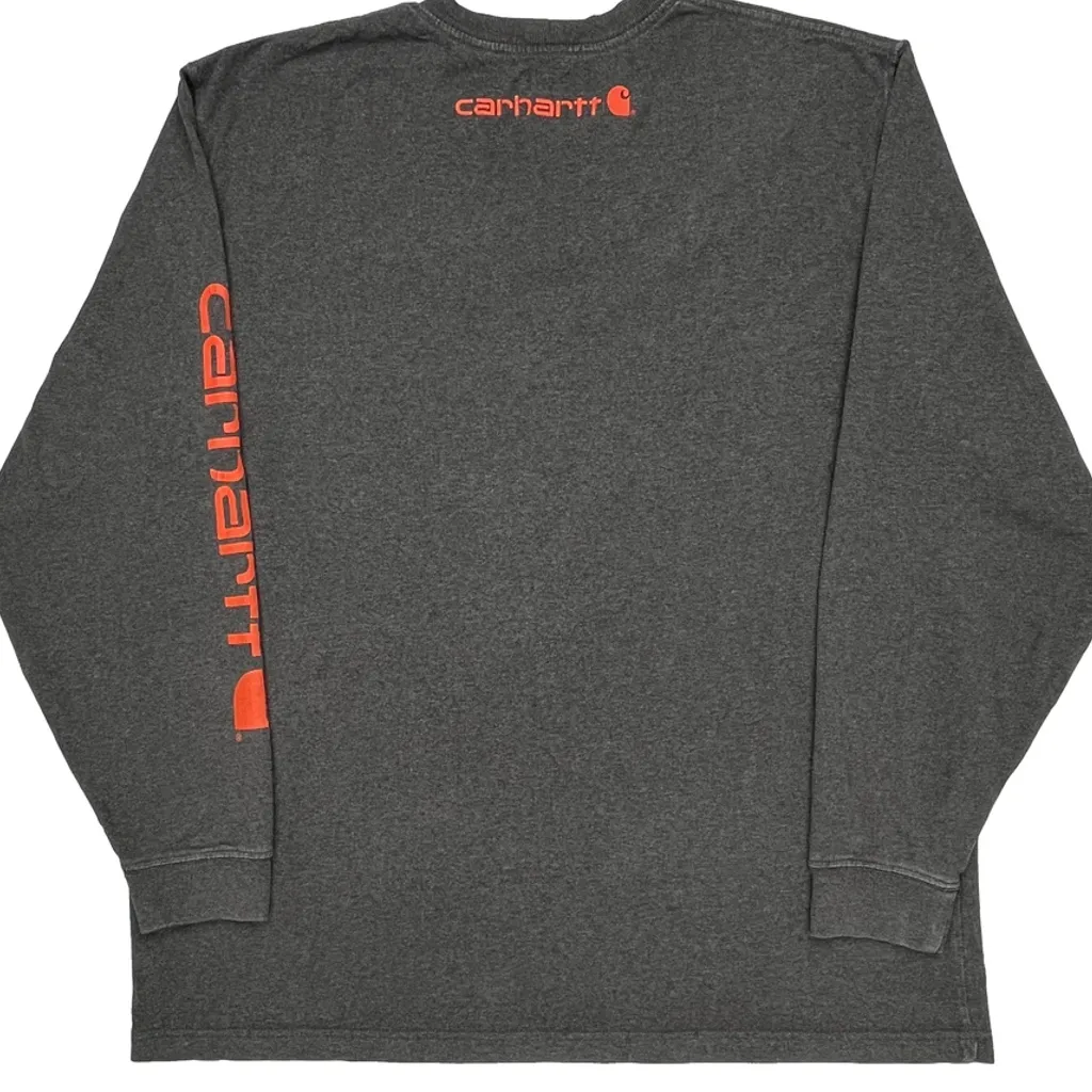 Carhartt Spellout Long Sleeve T-Shirt - XL Gray Cotton - Image 6