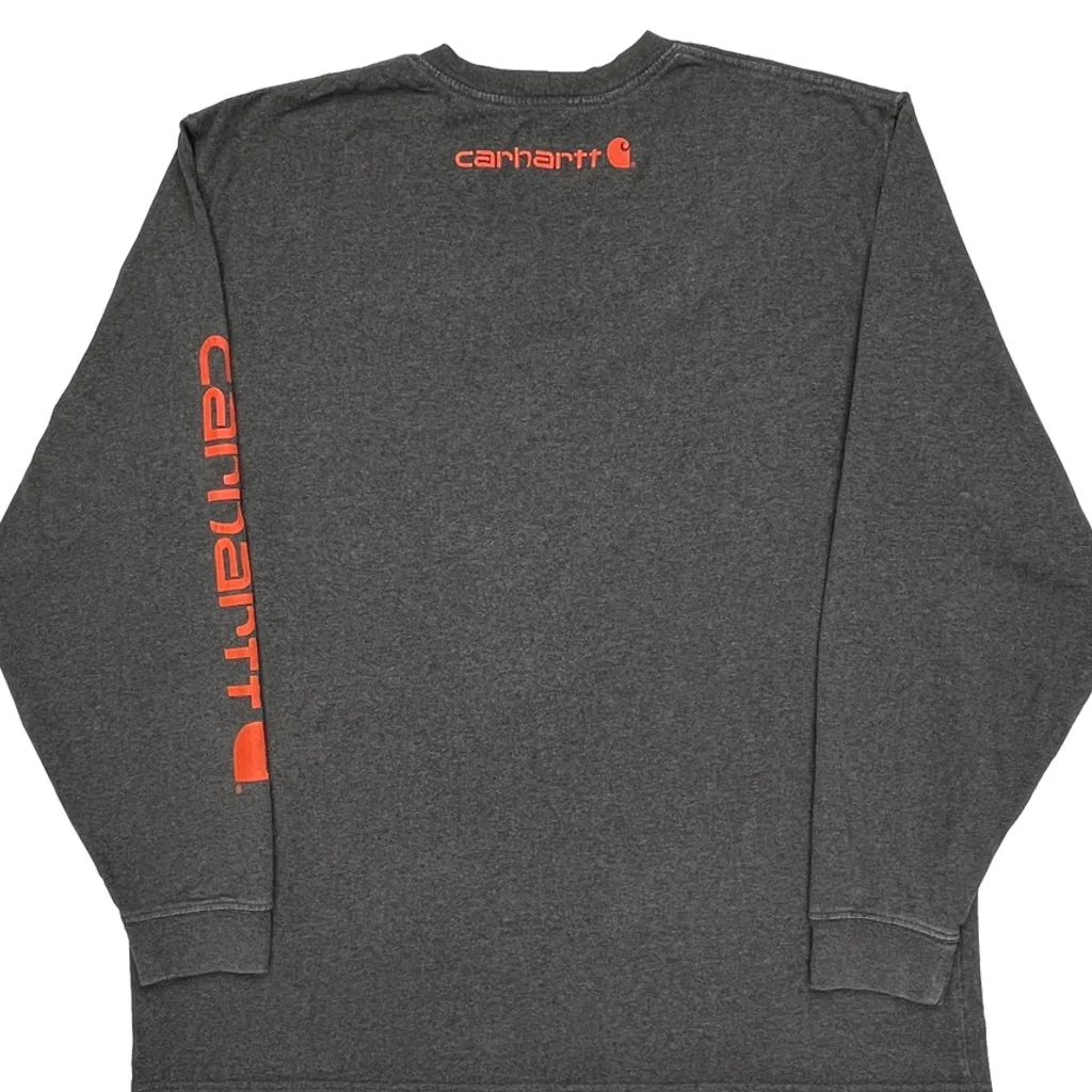 Carhartt Spellout Long Sleeve T-Shirt - XL Gray Cotton - Image 7