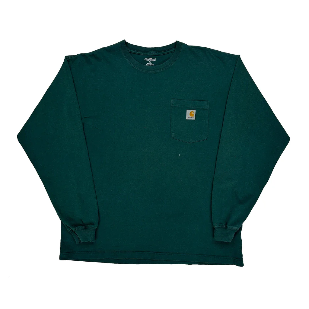 Carhartt Long Sleeve T-Shirt - Large Green Cotton