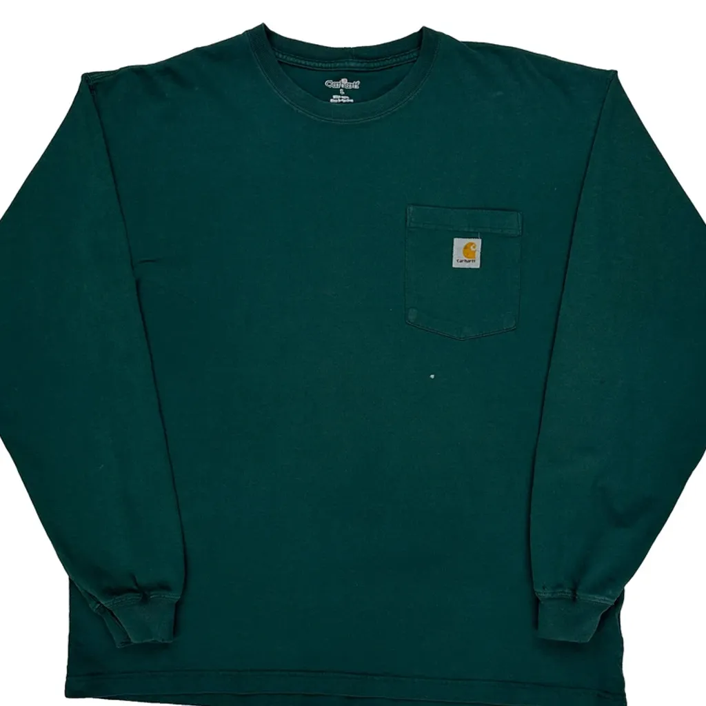 Carhartt Long Sleeve T-Shirt - Large Green Cotton - Image 4