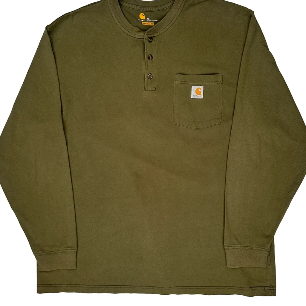 Carhartt Long Sleeve T-Shirt - XL Green Cotton - Image 4