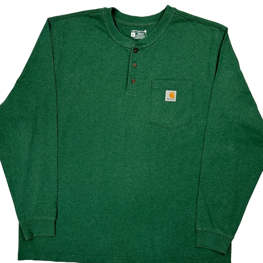 Carhartt Long Sleeve T-Shirt - XL Green Cotton - Image 4