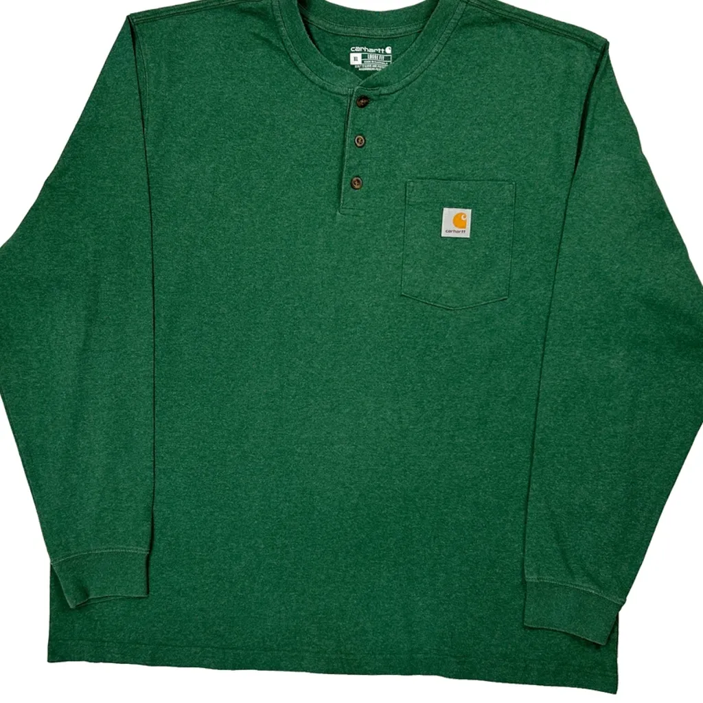 Carhartt Long Sleeve T-Shirt - XL Green Cotton - Image 5