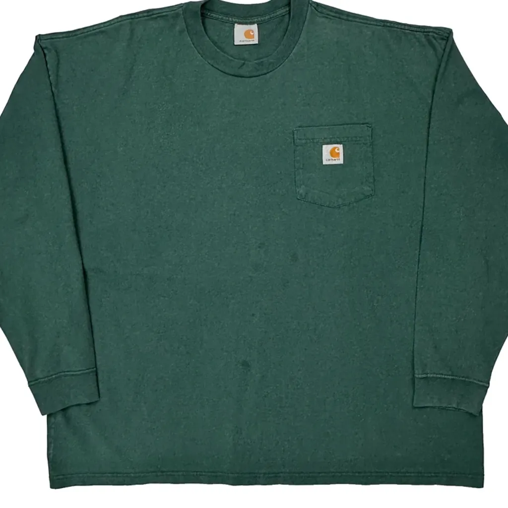Carhartt Long Sleeve T-Shirt - XL Green Cotton - Image 5