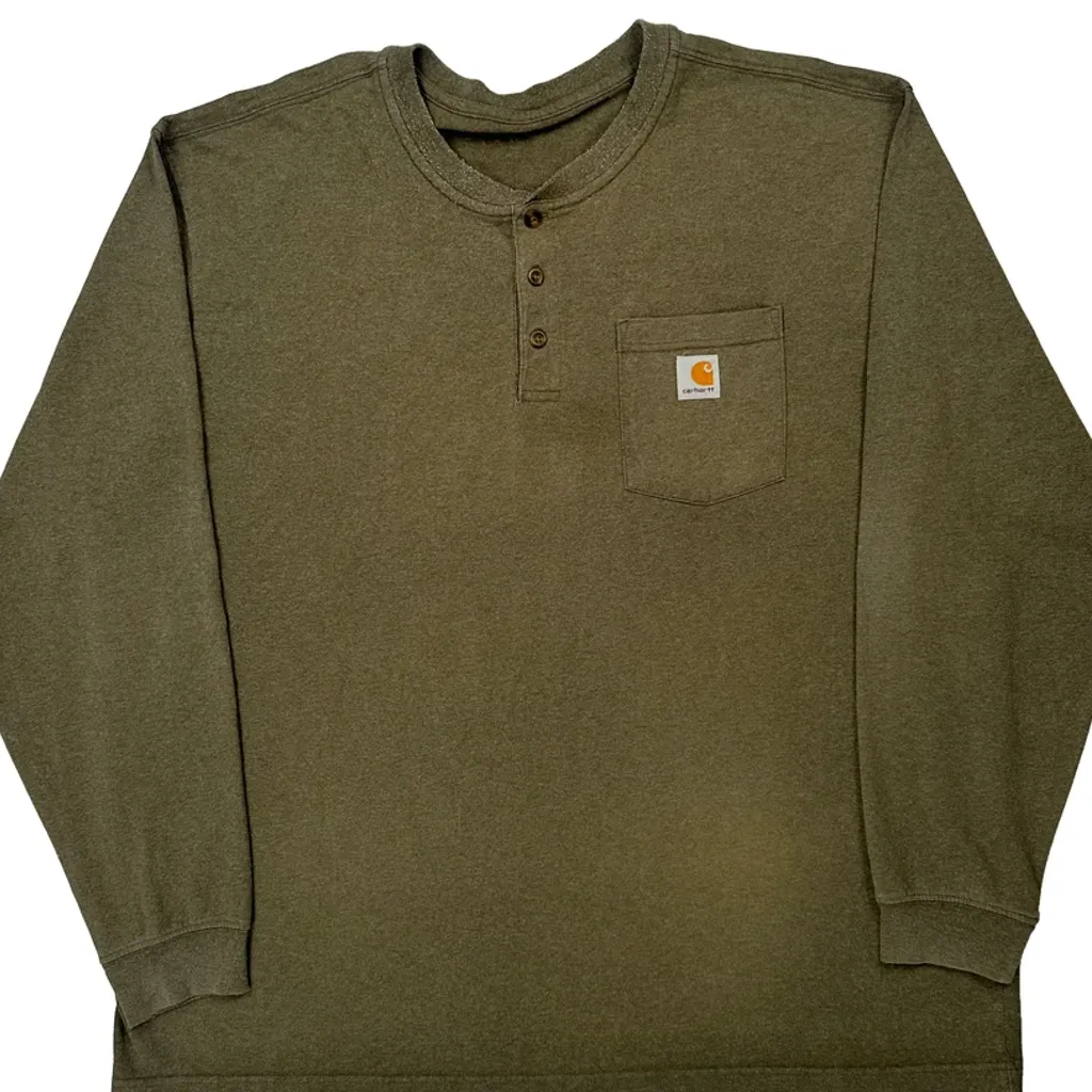 Carhartt Long Sleeve T-Shirt - XL Green Cotton - Image 4