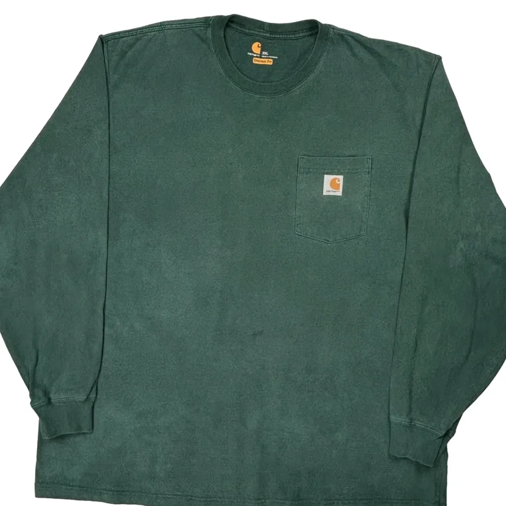 Carhartt Long Sleeve T-Shirt - 2XL Green Cotton - Image 4