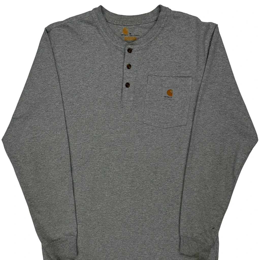 Carhartt Henley Long Sleeve T-Shirt - Medium Grey Cotton - Image 4