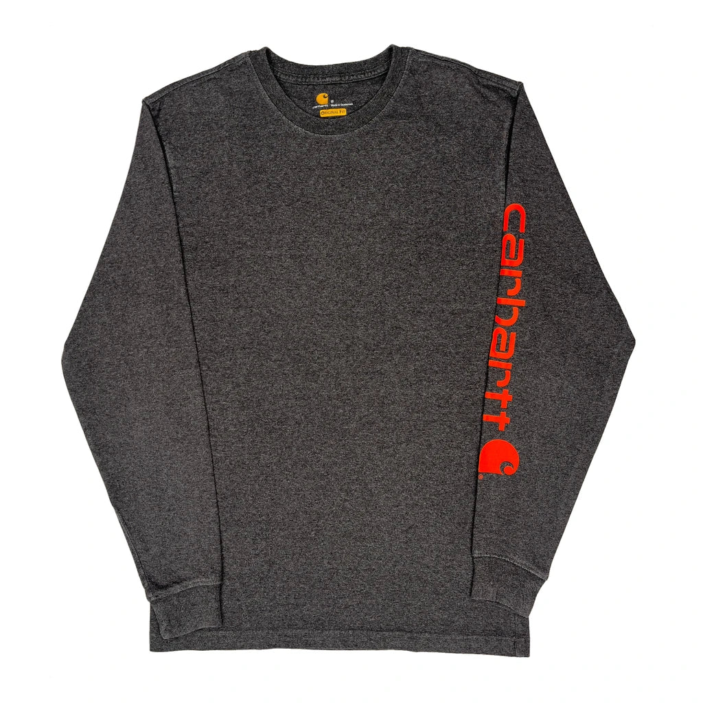 Carhartt Spellout Long Sleeve T-Shirt - Small Grey Cotton