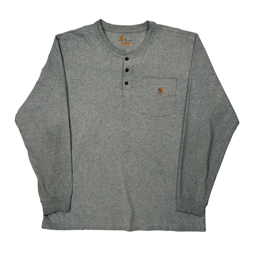 Carhartt Henley Long Sleeve T-Shirt - XL Grey Cotton - Image 2