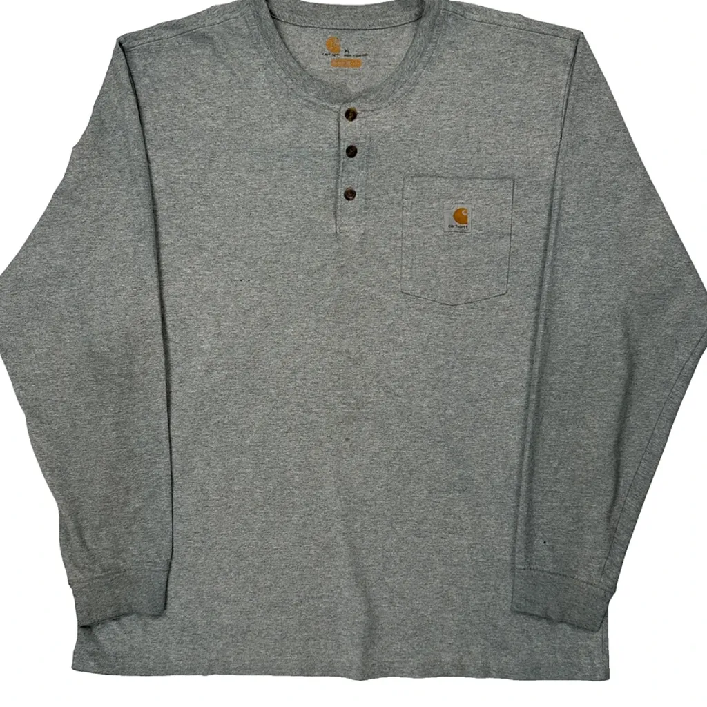Carhartt Henley Long Sleeve T-Shirt - XL Grey Cotton - Image 6