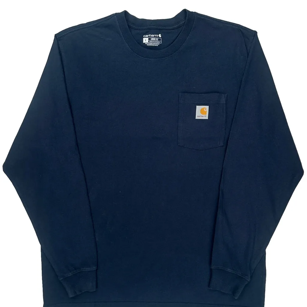 Carhartt Long Sleeve T-Shirt - Large Navy Cotton - Image 5