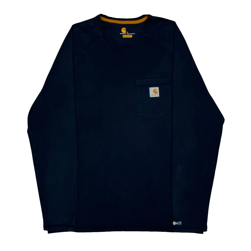Carhartt Long Sleeve T-Shirt - Large Navy Cotton Blend