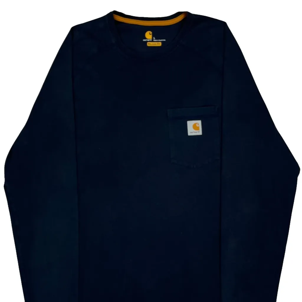 Carhartt Long Sleeve T-Shirt - Large Navy Cotton Blend - Image 5