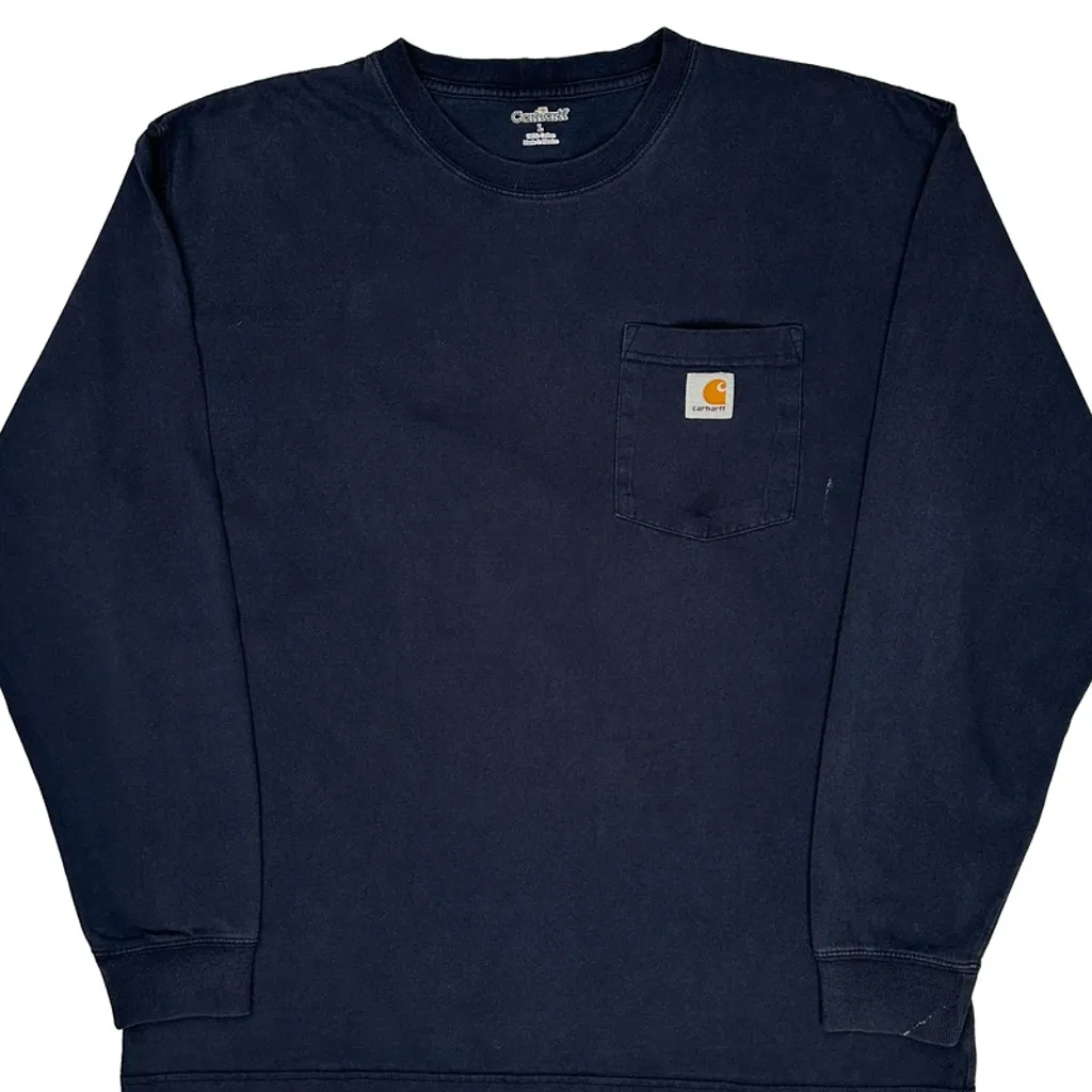 Carhartt Long Sleeve T-Shirt - Large Navy Cotton - Image 4