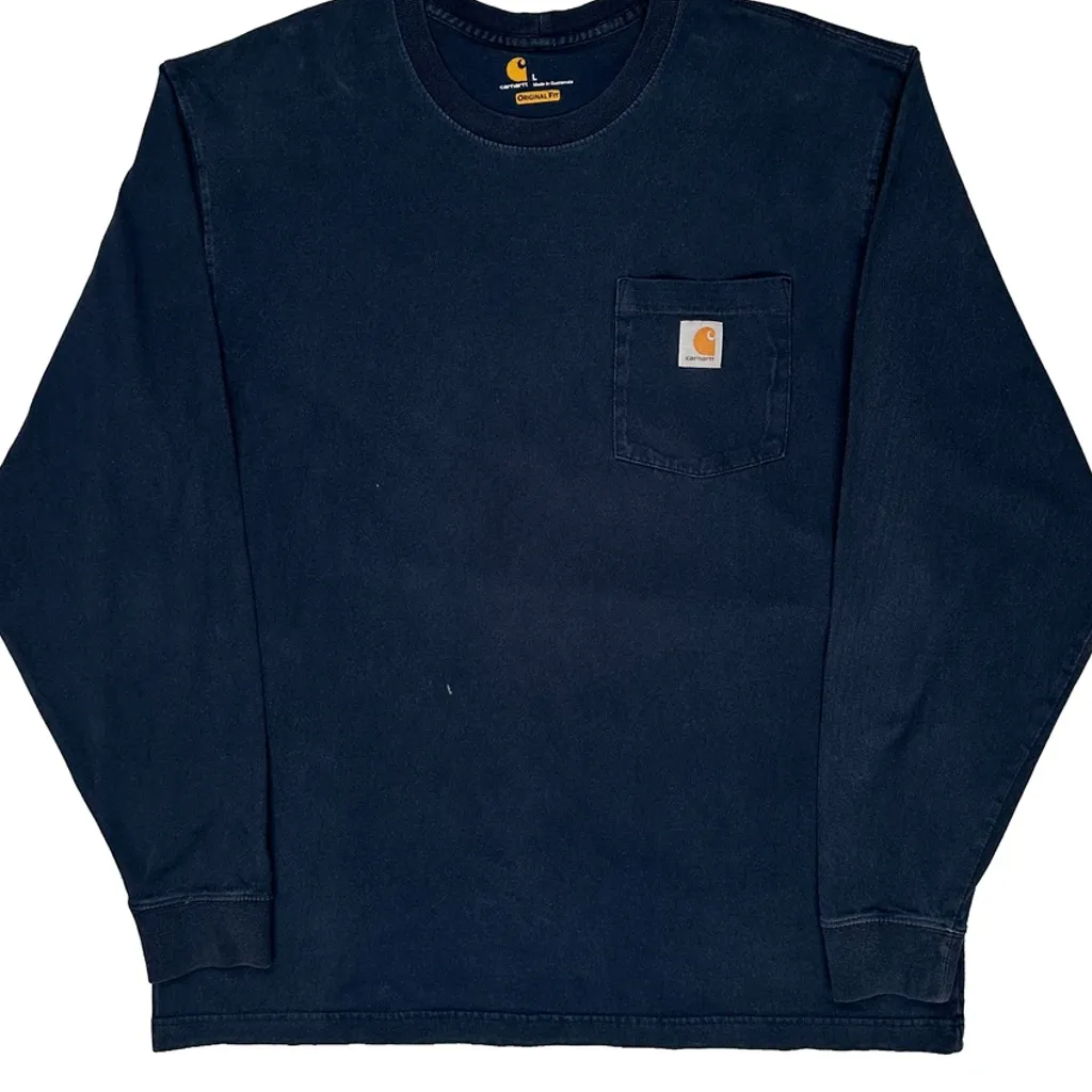 Carhartt Long Sleeve T-Shirt - Large Navy Cotton - Image 4