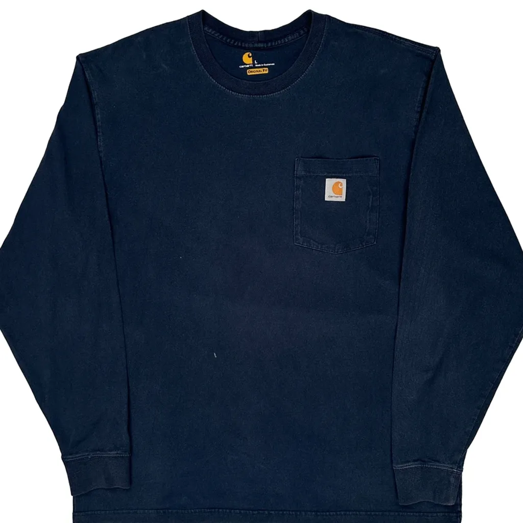 Carhartt Long Sleeve T-Shirt - Large Navy Cotton - Image 5