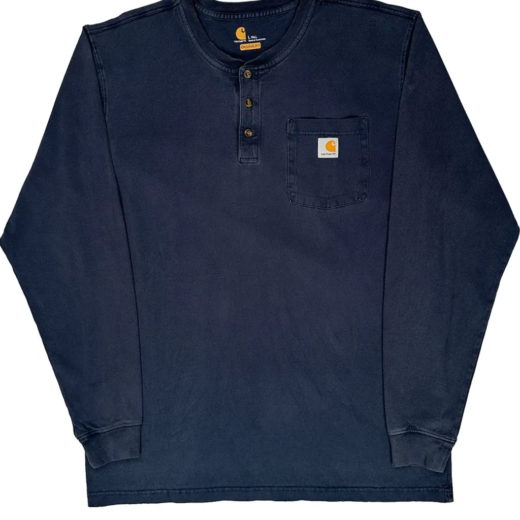 Carhartt Long Sleeve T-Shirt - Large Navy Cotton - Image 4