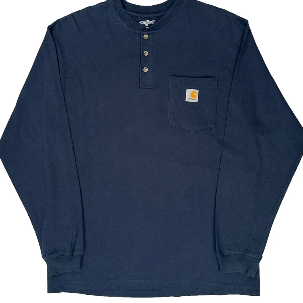 Carhartt Long Sleeve T-Shirt - Medium Navy Cotton - Image 5