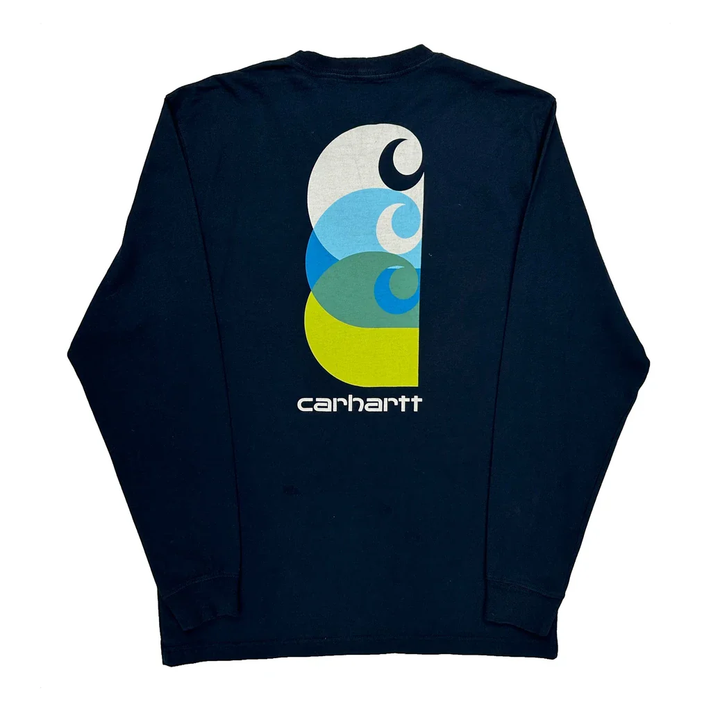 Carhartt Graphic Long Sleeve T-Shirt - Small Navy Cotton - Image 2
