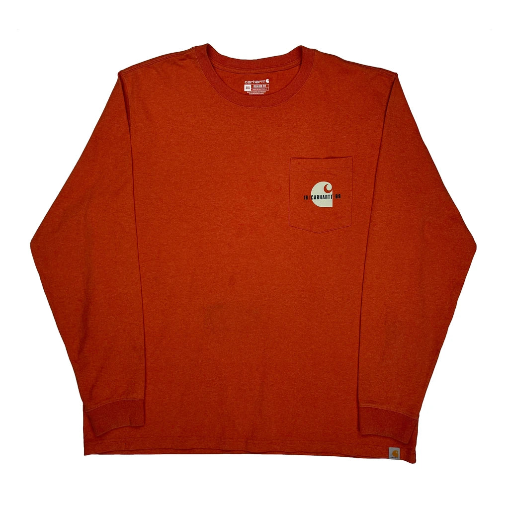Carhartt Graphic Long Sleeve T-Shirt - 2XL Orange Cotton