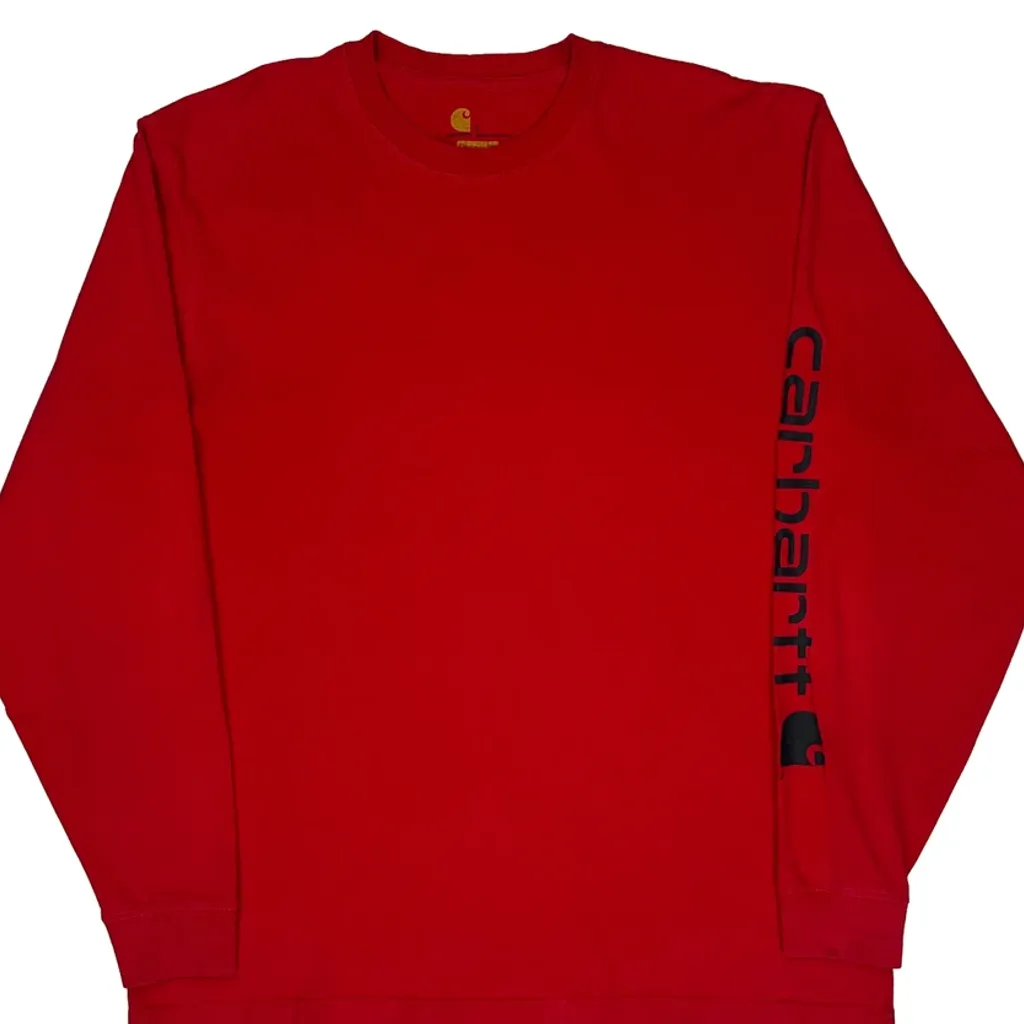 Carhartt Spellout Long Sleeve T-Shirt - Large Red Cotton - Image 5
