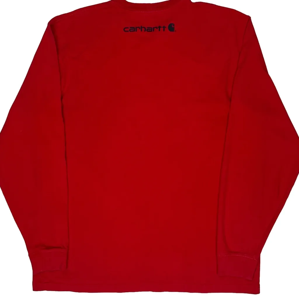 Carhartt Spellout Long Sleeve T-Shirt - Large Red Cotton - Image 6
