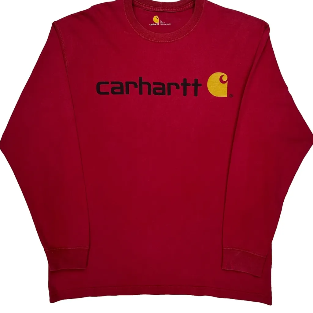 Carhartt Spellout Long Sleeve T-Shirt - Large Red Cotton - Image 5