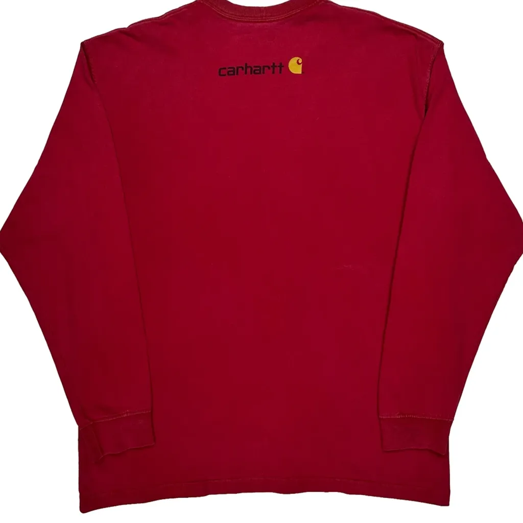 Carhartt Spellout Long Sleeve T-Shirt - Large Red Cotton - Image 6