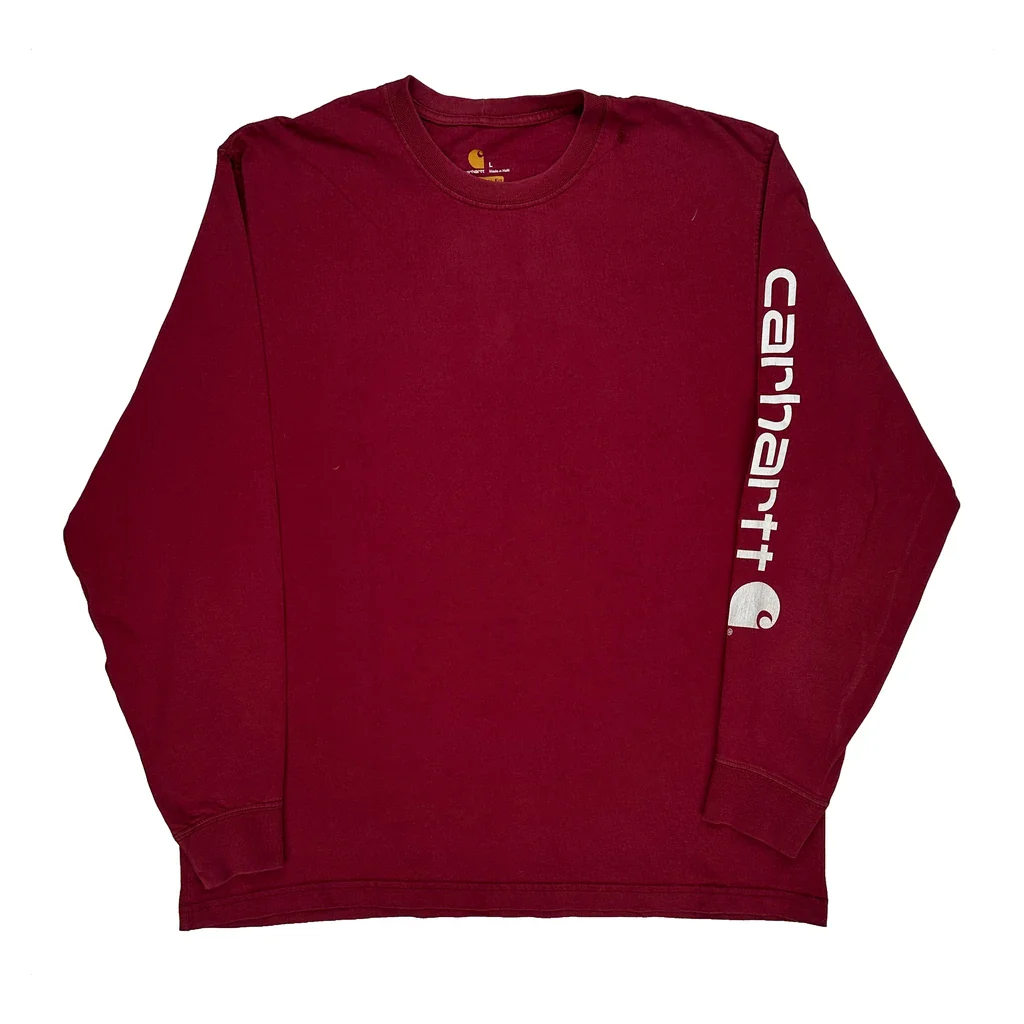Carhartt Spellout Long Sleeve T-Shirt - Large Red Cotton
