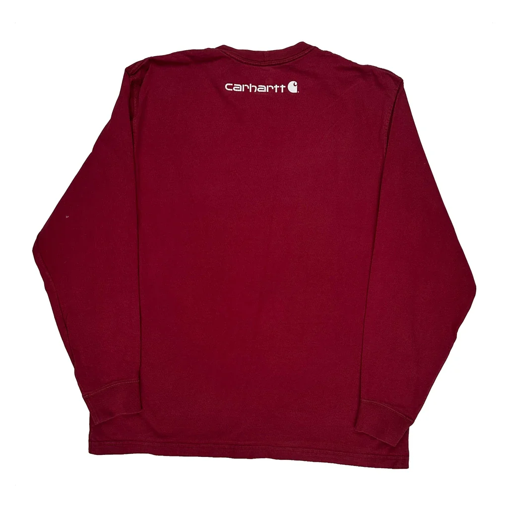 Carhartt Spellout Long Sleeve T-Shirt - Large Red Cotton - Image 2