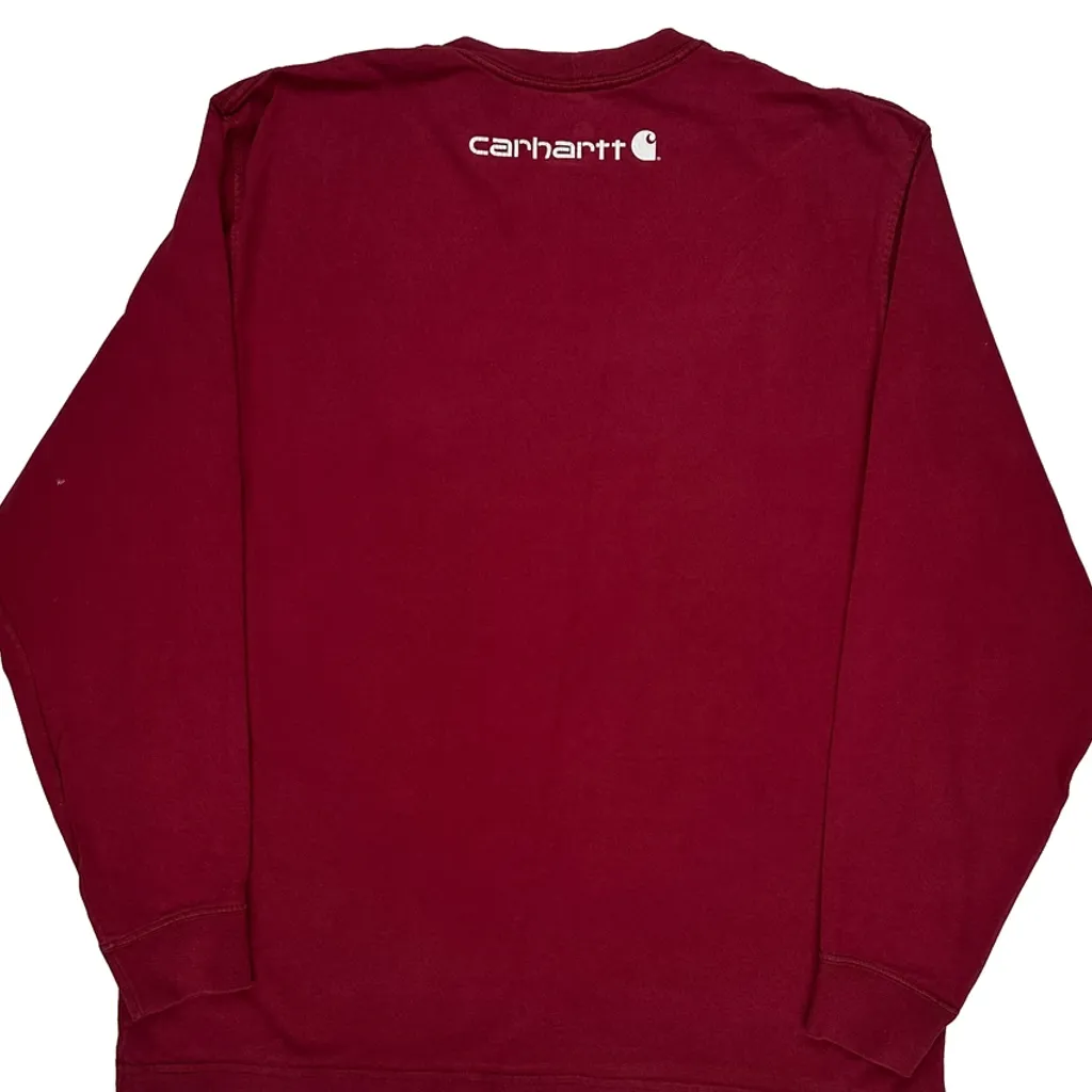 Carhartt Spellout Long Sleeve T-Shirt - Large Red Cotton - Image 6