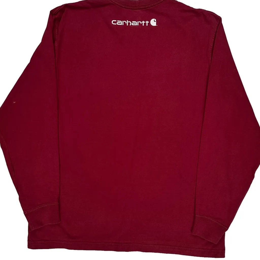 Carhartt Spellout Long Sleeve T-Shirt - Large Red Cotton - Image 7