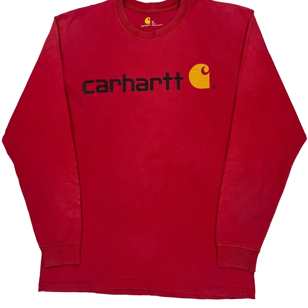 Carhartt Spellout Long Sleeve T-Shirt - Medium Red Cotton - Image 4