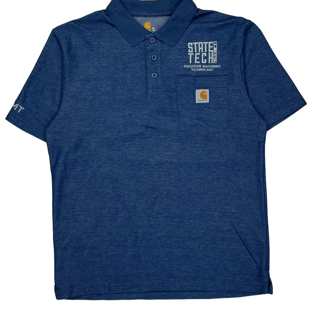 Carhartt Polo Shirt - Medium Blue Polyester Blend - Image 5