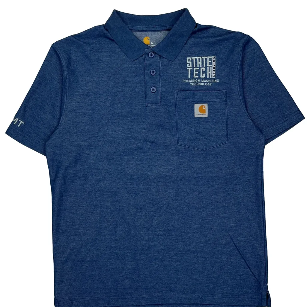 Carhartt Polo Shirt - Medium Blue Polyester Blend - Image 6
